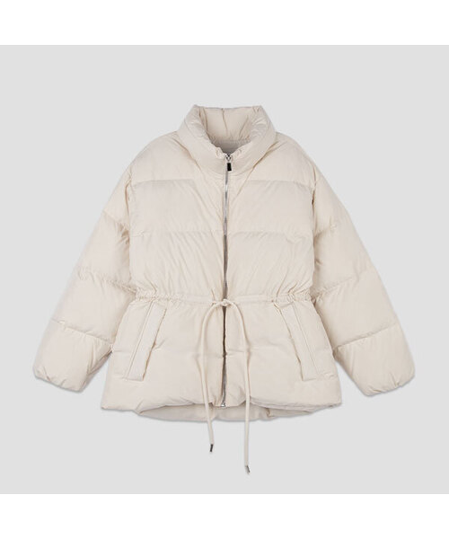 ATELIER NAIN(アトリエナイン)の「HIGH NECK STRING DOWN JUMPER(JP-577)(ダウンジャケット/コート・レディース・ブラック/アイボリー/ブラウン・LARGE/FREE)」の1枚目の写真