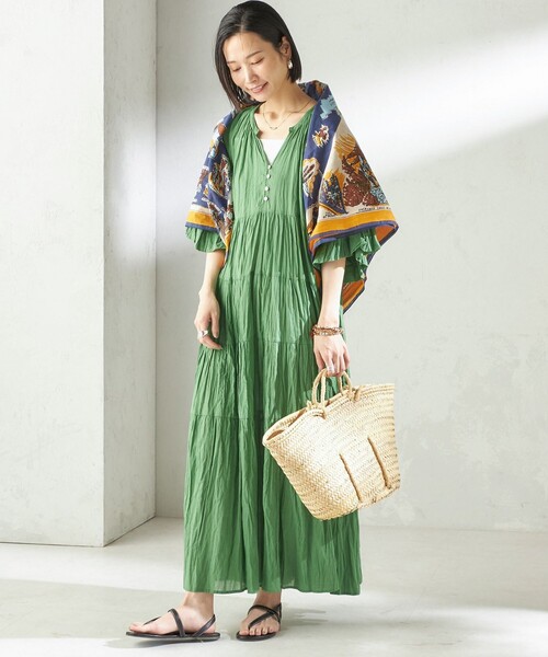 Fanaka(ファナカ)の「【SHIPS別注】Fanaka:〈手洗い可能〉クリンクル 袖 フレア ワンピース(ワンピース・レディース・ブラック/グリーン・ONE SIZE)」の14枚目の写真