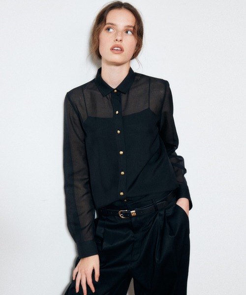 LE CIEL BLEU（ルシェルブルー）の「オーガンザシャツ / Organza Shirt（シャツ/ブラウス・レディース・ホワイト/ブラック・38/36）」の6枚目の写真