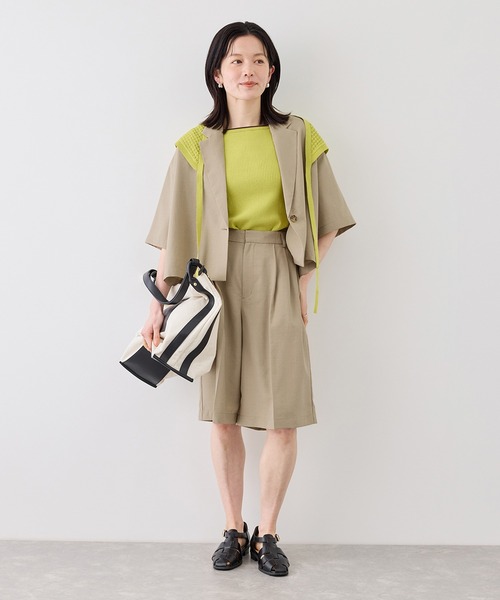 ROPE' PICNIC(ロペピクニック)の「【ちゃんと+かわいい保証】エアリーリネンライク タックハーフパンツ/UVカット・速乾(その他パンツ・レディース・ブラック/ベージュ/ダークブラウン/キャメル・FREE)」の12枚目の写真