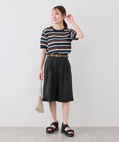 ROPE' PICNIC(ロペピクニック)の「【ちゃんと+かわいい保証】エアリーリネンライク タックハーフパンツ/UVカット・速乾(その他パンツ・レディース・ブラック/ベージュ/ダークブラウン/キャメル・FREE)」の19枚目の写真