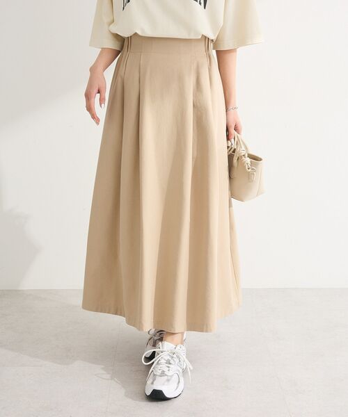 Green　Parks（グリーンパークス）の「綿混やわらかタッチタックスカート（スカート・レディース・ベージュ/ネイビー/グリーン・FREE）」の2枚目の写真