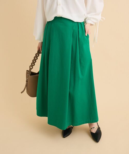 Green　Parks（グリーンパークス）の「綿混やわらかタッチタックスカート（スカート・レディース・ベージュ/ネイビー/グリーン・FREE）」の3枚目の写真