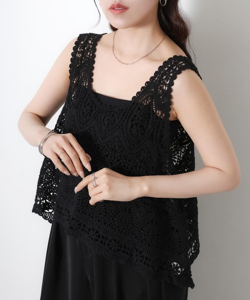 Riberry（リベリー）の「かぎ針編みUネックベスト（ベスト・レディース・キナリ/ブラック・MEDIUM）」の21枚目の写真