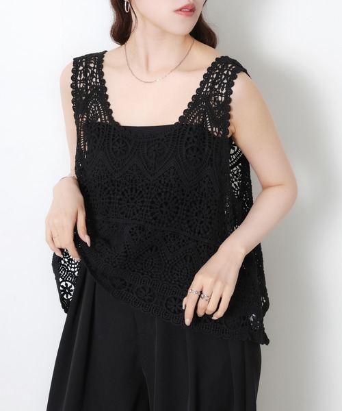 Riberry（リベリー）の「かぎ針編みUネックベスト（ベスト・レディース・キナリ/ブラック・MEDIUM）」の22枚目の写真