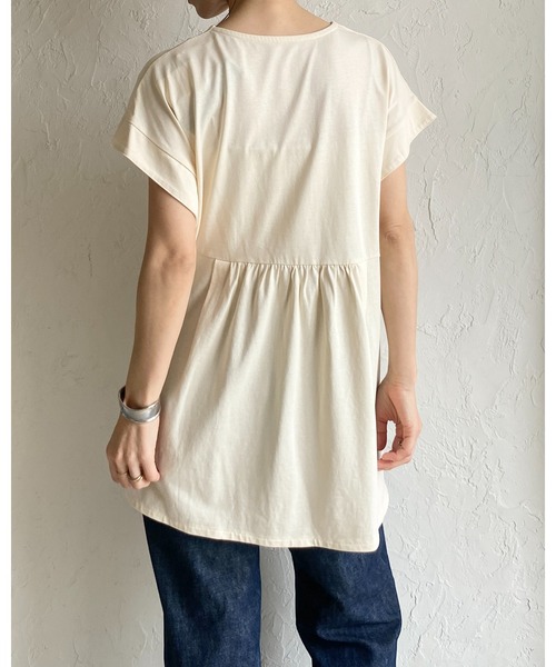 She's Closet（シーズクローゼット）の「綿100% フレンチスリーブ スキッパー ペプラムTシャツ / チュニックtシャツ（Tシャツ/カットソー・レディース・アイボリー/ブラック・FREE）」の5枚目の写真