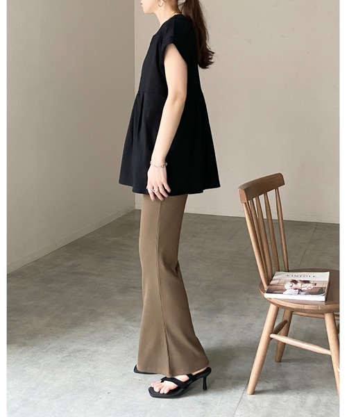 She's Closet（シーズクローゼット）の「綿100% フレンチスリーブ スキッパー ペプラムTシャツ / チュニックtシャツ（Tシャツ/カットソー・レディース・アイボリー/ブラック・FREE）」の9枚目の写真