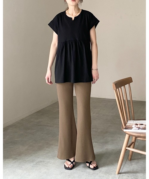 She's Closet（シーズクローゼット）の「綿100% フレンチスリーブ スキッパー ペプラムTシャツ / チュニックtシャツ（Tシャツ/カットソー・レディース・アイボリー/ブラック・FREE）」の10枚目の写真