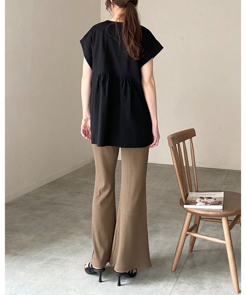 She's Closet（シーズクローゼット）の「綿100% フレンチスリーブ スキッパー ペプラムTシャツ / チュニックtシャツ（Tシャツ/カットソー・レディース・アイボリー/ブラック・FREE）」の11枚目の写真