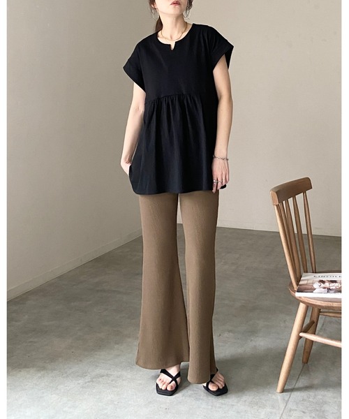 She's Closet（シーズクローゼット）の「綿100% フレンチスリーブ スキッパー ペプラムTシャツ / チュニックtシャツ（Tシャツ/カットソー・レディース・アイボリー/ブラック・FREE）」の17枚目の写真