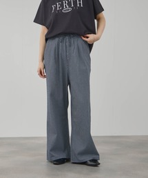 【NAVY / ネイビー】 シャンブレー ダブルタック ワイドパンツ