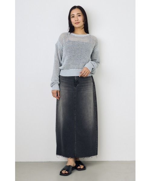 AZUL by moussy（アズールバイマウジー）の「【サイズ,身長別画像あり】デニムロングスカート（デニムスカート・レディース・ライトブラック/ライトブルー・LARGE/MEDIUM/SMALL）」の8枚目の写真