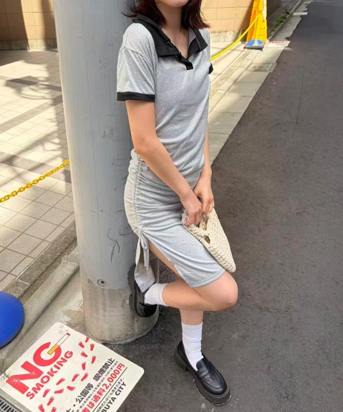 mebole(メボレ)の「ギャザースリットワンピース(ワンピース・レディース・ブラック/グレー・FREE)」の13枚目の写真