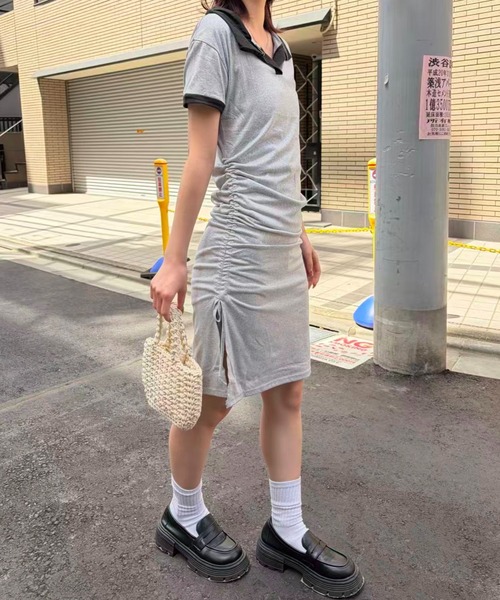 mebole(メボレ)の「ギャザースリットワンピース(ワンピース・レディース・ブラック/グレー・FREE)」の12枚目の写真