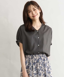 [瞬美シリーズ/洗える]Vネックタックスリーブブラウス