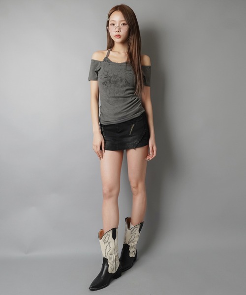 SPINNS(スピンズ)の「レイヤード風半袖カットソー/レース(Tシャツ/カットソー・レディース・ブラック/チャコール/オフホワイト・ONESIZE)」の9枚目の写真