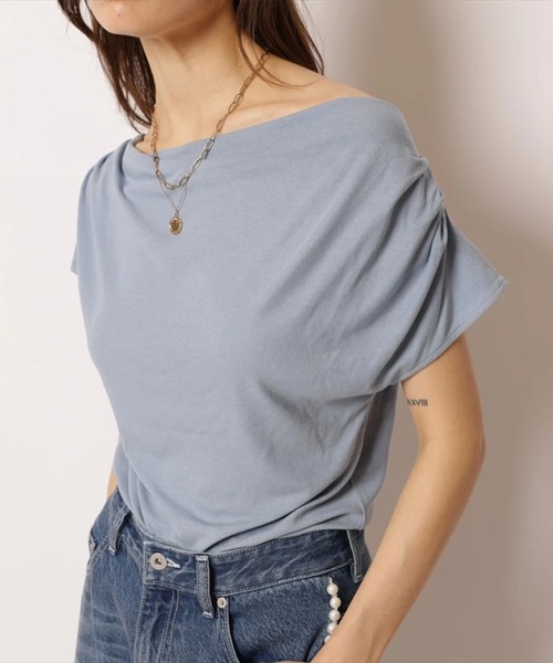 CADUNE（カデュネ）の「ドレープショートスリーブカットソー（Tシャツ/カットソー・レディース・ブルー/ベージュ/ホワイト/ブラック・38）」の14枚目の写真