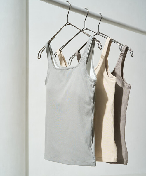 FREAK'S STORE（フリークスストア）の「限定展開　<抗菌防臭・接触冷感・UVカット>バンブー テレコ カップ付き タンクトップ（キャミソール・レディース・ブラック/ブルーグリーン/ピンク系その他/グレー/オフホワイト/ベージュ・ﾌﾘ-）」の21枚目の写真