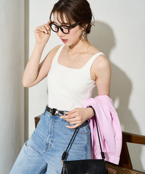 FREAK'S STORE（フリークスストア）の「限定展開　<抗菌防臭・接触冷感・UVカット>バンブー テレコ カップ付き タンクトップ（キャミソール・レディース・ブラック/ブルーグリーン/ピンク系その他/グレー/オフホワイト/ベージュ・ﾌﾘ-）」の18枚目の写真