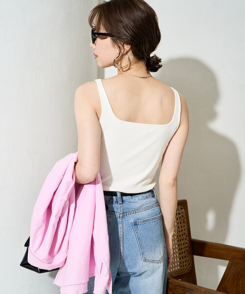 FREAK'S STORE（フリークスストア）の「限定展開　<抗菌防臭・接触冷感・UVカット>バンブー テレコ カップ付き タンクトップ（キャミソール・レディース・ブラック/ブルーグリーン/ピンク系その他/グレー/オフホワイト/ベージュ・ﾌﾘ-）」の17枚目の写真