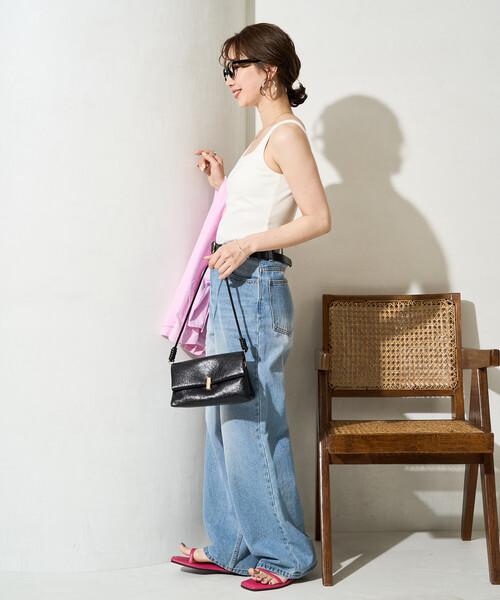 FREAK'S STORE（フリークスストア）の「限定展開　<抗菌防臭・接触冷感・UVカット>バンブー テレコ カップ付き タンクトップ（キャミソール・レディース・ブラック/ブルーグリーン/ピンク系その他/グレー/オフホワイト/ベージュ・ﾌﾘ-）」の16枚目の写真