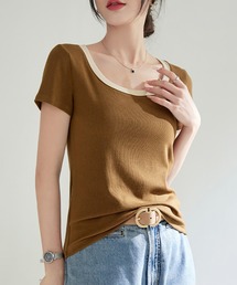 バイカラーUネックＴシャツ