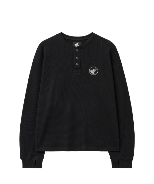 Waffle Henry Neck Long Sleeve Black【公式通販】
