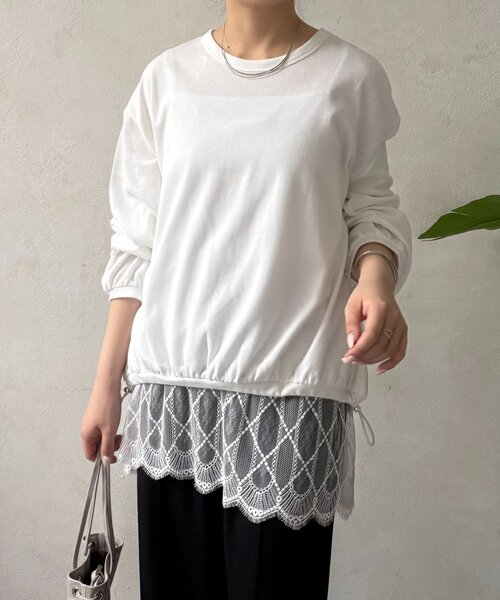 Jena espace merveilleux(ジェナ エスパスメルヴェイユ)の「ドロストバルーンPO(Tシャツ/カットソー・レディース・チャコールグレー/グレー/オフホワイト・FREE)」の1枚目の写真