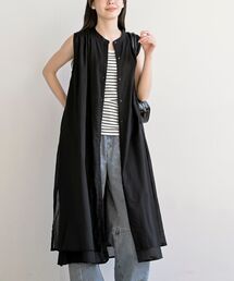 バンドカラーノースリーブシャツワンピース