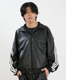adidas/アディダス ジャージ トラックジャケット レザー風 スタジアム ルーズフィット フェイクレザー トラックジャケット セットアップ対応 HL312