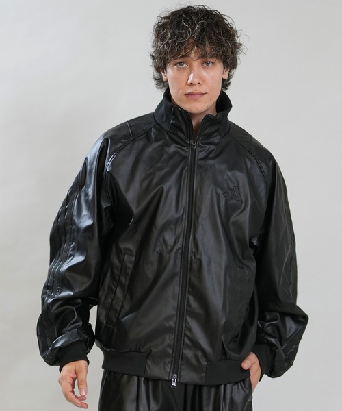 adidas(アディダス)の「adidas/アディダス ジャージ トラックジャケット レザー風 スタジアム ルーズフィット フェイクレザー トラックジャケット セットアップ対応 HL312(ジャージ・メンズ・ブラック×ホワイト/ブラック×ブラック・XL/L/M)」の11枚目の写真