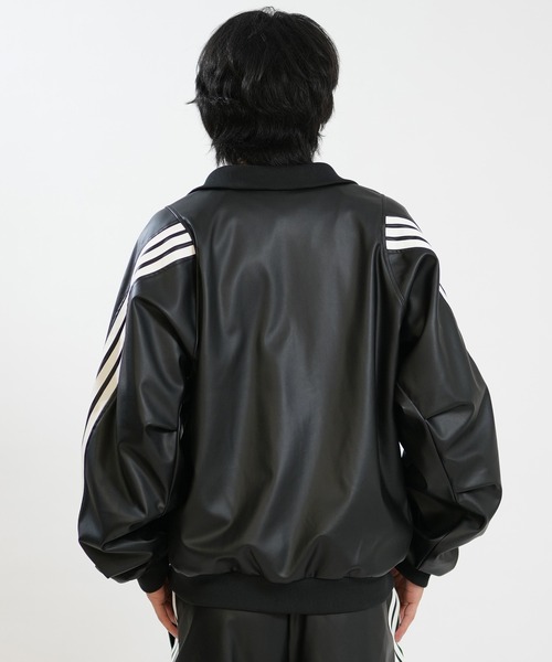 adidas(アディダス)の「adidas/アディダス ジャージ トラックジャケット レザー風 スタジアム ルーズフィット フェイクレザー トラックジャケット セットアップ対応 HL312(ジャージ・メンズ・ブラック×ホワイト/ブラック×ブラック・XL/L/M)」の4枚目の写真