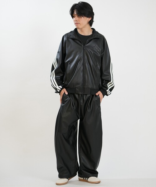 adidas(アディダス)の「adidas/アディダス ジャージ トラックジャケット レザー風 スタジアム ルーズフィット フェイクレザー トラックジャケット セットアップ対応 HL312(ジャージ・メンズ・ブラック×ホワイト/ブラック×ブラック・XL/L/M)」の5枚目の写真