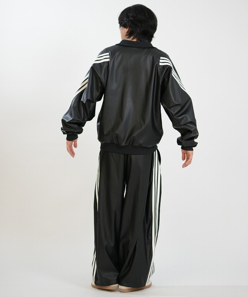 adidas(アディダス)の「adidas/アディダス ジャージ トラックジャケット レザー風 スタジアム ルーズフィット フェイクレザー トラックジャケット セットアップ対応 HL312(ジャージ・メンズ・ブラック×ホワイト/ブラック×ブラック・XL/L/M)」の7枚目の写真