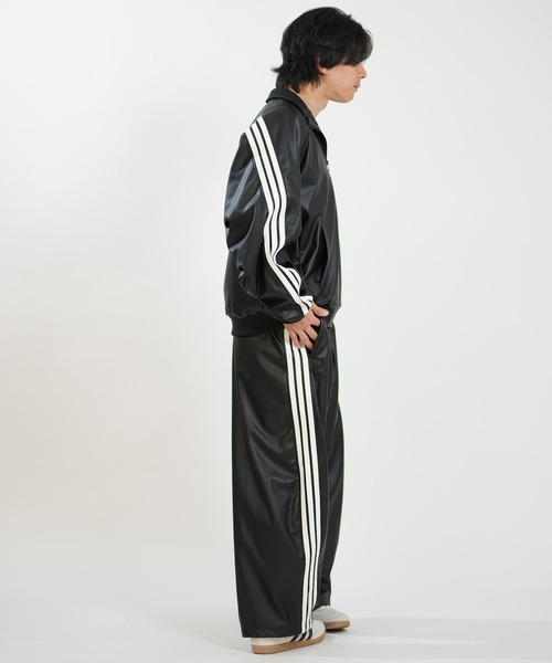 adidas(アディダス)の「adidas/アディダス ジャージ トラックジャケット レザー風 スタジアム ルーズフィット フェイクレザー トラックジャケット セットアップ対応 HL312(ジャージ・メンズ・ブラック×ホワイト/ブラック×ブラック・XL/L/M)」の8枚目の写真