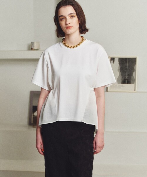 BIANCA(ビアンカ)の「【シルエット変化】ドロスト付きコンビカットソー(Tシャツ/カットソー・レディース・ネイビー/ブラック/ホワイト・38)」の2枚目の写真