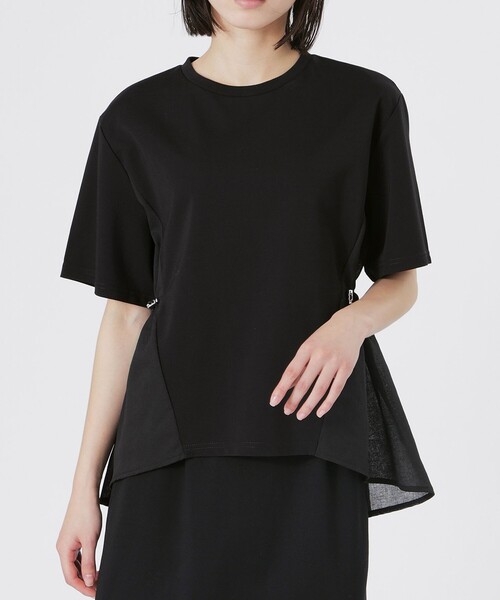 BIANCA(ビアンカ)の「【シルエット変化】ドロスト付きコンビカットソー(Tシャツ/カットソー・レディース・ネイビー/ブラック/ホワイト・38)」の1枚目の写真