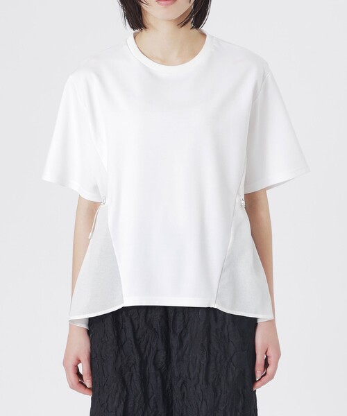BIANCA(ビアンカ)の「【シルエット変化】ドロスト付きコンビカットソー(Tシャツ/カットソー・レディース・ネイビー/ブラック/ホワイト・38)」の6枚目の写真