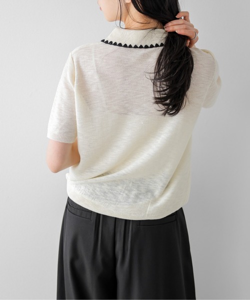 AMELY（エミリー）の「配色スカラップ襟 シアーポロニット（ニット/セーター・レディース・ベージュ/グレー/アイボリー/ブラック・フリー）」の7枚目の写真
