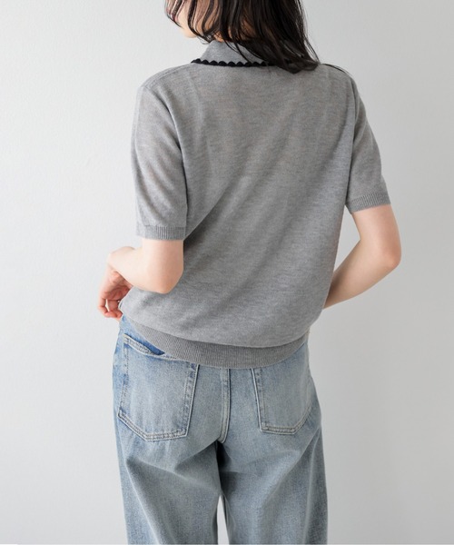 AMELY（エミリー）の「配色スカラップ襟 シアーポロニット（ニット/セーター・レディース・ベージュ/グレー/アイボリー/ブラック・フリー）」の13枚目の写真
