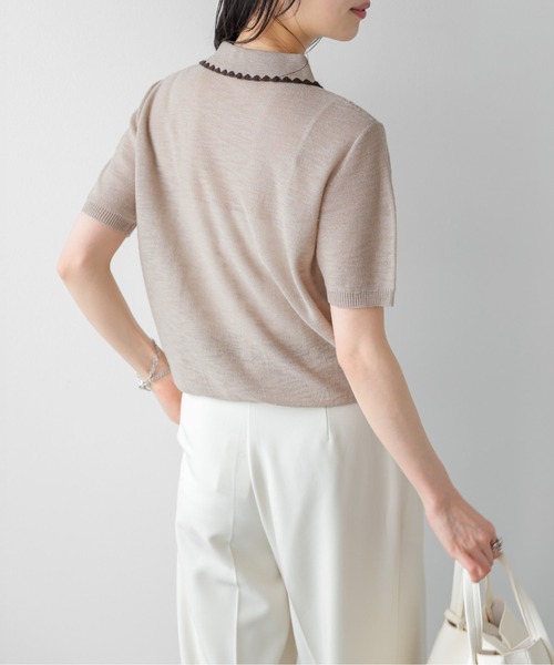 AMELY（エミリー）の「配色スカラップ襟 シアーポロニット（ニット/セーター・レディース・ベージュ/グレー/アイボリー/ブラック・フリー）」の15枚目の写真