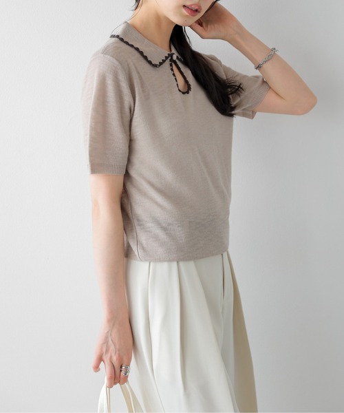 AMELY（エミリー）の「配色スカラップ襟 シアーポロニット（ニット/セーター・レディース・ベージュ/グレー/アイボリー/ブラック・フリー）」の16枚目の写真