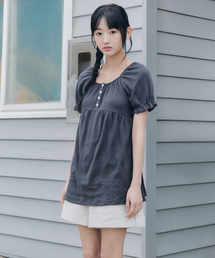 CELITAILS（セリテールズ）の「SCOOP NECK SHIRRING T-SHIRT_CHARCOAL（Tシャツ/カットソー）」
