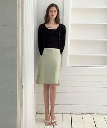 Satin midi lace Sage green skirt