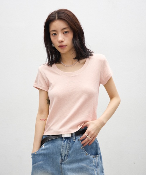 Lutim by u(ルチバイユー)の「シアーコンパクトTシャツ(Tシャツ/カットソー・レディース・ライトグレー/ホワイト/ブラック/ライトブルー/イエロー/グレー/ピンク・FREE)」の7枚目の写真