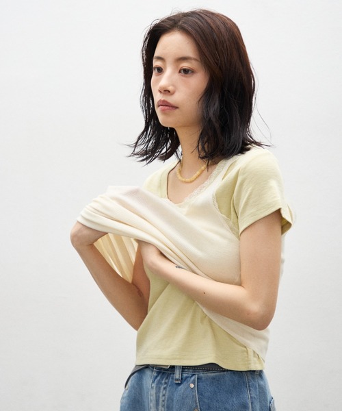 Lutim by u(ルチバイユー)の「シアーコンパクトTシャツ(Tシャツ/カットソー・レディース・ライトグレー/ホワイト/ブラック/ライトブルー/イエロー/グレー/ピンク・FREE)」の6枚目の写真