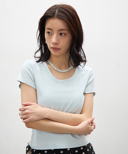 Lutim by u(ルチバイユー)の「シアーコンパクトTシャツ(Tシャツ/カットソー・レディース・ライトグレー/ホワイト/ブラック/ライトブルー/イエロー/グレー/ピンク・FREE)」の1枚目の写真