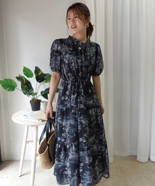 CORNERS（コーナーズ）の「トワル柄ティアードワンピース（ワンピース・レディース・ホワイト/ネイビー/ホワイト系その他・M）」の18枚目の写真