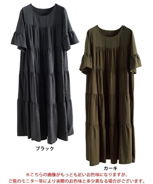 GOLDJAPAN(ゴールドジャパン)の「接触冷感フレア袖ティアードワンピース【大きいサイズ対応】(ワンピース・レディース・カーキ/ブラック・4L~5L/LL~3L)」の4枚目の写真
