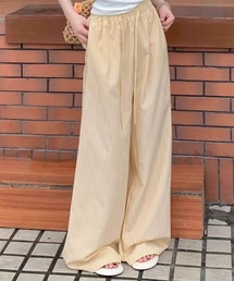 ストライプ ワイドパンツ イージーリラックスパンツ 大人カジュアル